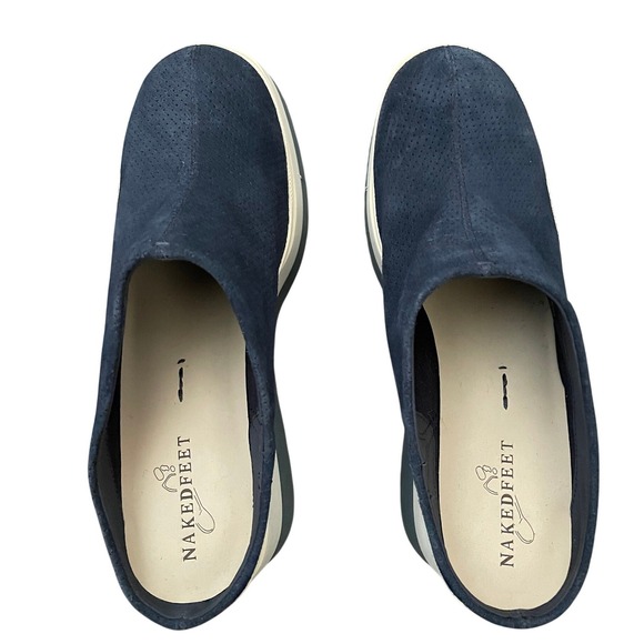 Nakedfeet Coach Navy Suede Leather Platform Clogs Mules Shoes 9.5M Chunky Y2K - Picture 2 of 7